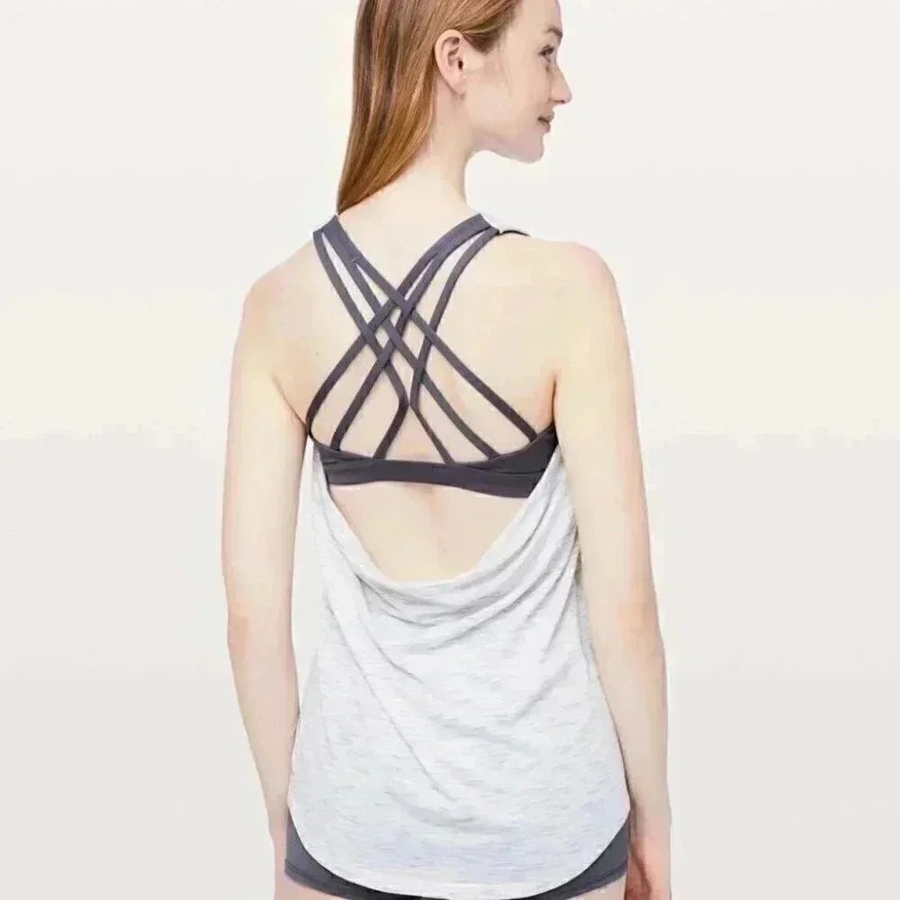 Lululemon "Slay The Studio" 2-In-1  heathered grey charcoal yoga casual Tank 6